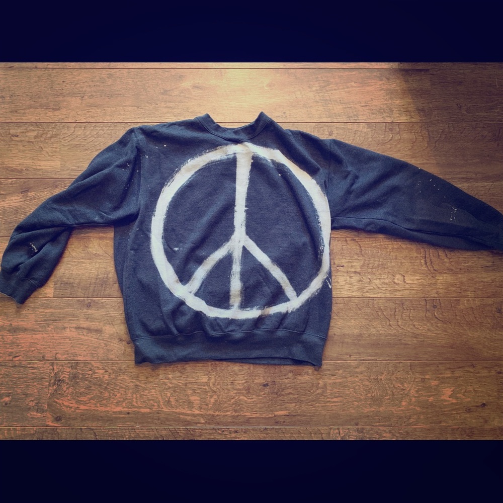 Three Bird Nest Peace Sign Acid Wash Sweatshirt